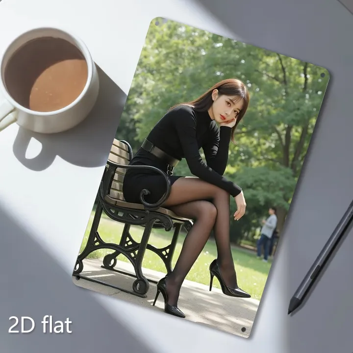 Elegant Woman on Bench Metal Wall Art， Weatherproof Iron Sign with Pre ...