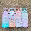 2000ml ကျန်းမာရေး/အားကစားသုံးရေဘူး 2 Liter Water Bottle with Straw and Motivational Time Markings, BPA-free, Leak-Proof large Water Bottle for Gym, Fitness, Outdoor. 