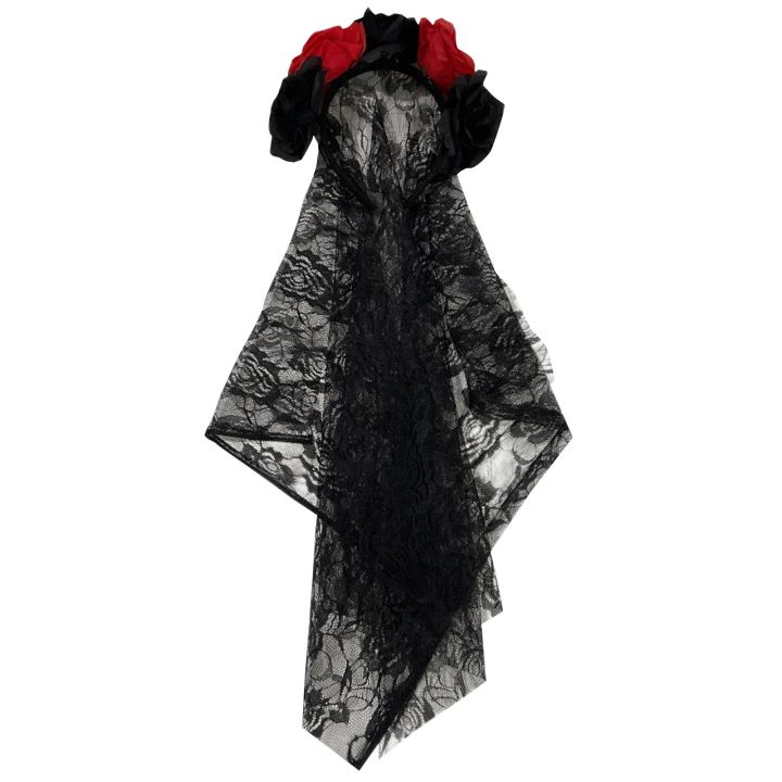 1PCS%20Black%20Veil%20Halloween%20Rose%20Flower%20Headband%20Costume%20Cosplay%20Wedding%20Mexican%20Rose%20Flower%20Crown%20Headband%20Day%20of%20The%20Dead%20Party%20-%20Image%203