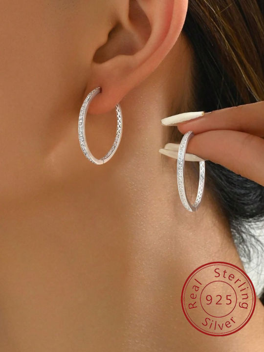 925 Sterling Silver Advanced Sparkling Full Zircon Hoop Earrings for Women Anniversary Engagement Wedding Luxry Fine Jewelry