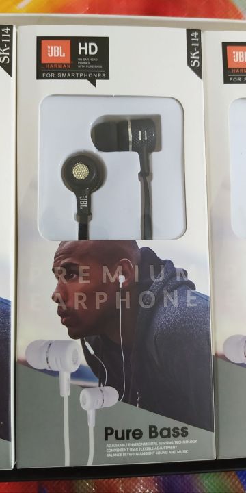 JBL HD Pure Bass Handsfree Pack Box JBL HARMAN HD Original Pure Bass Handsfree SK-114 Premium Earphones HI-FI