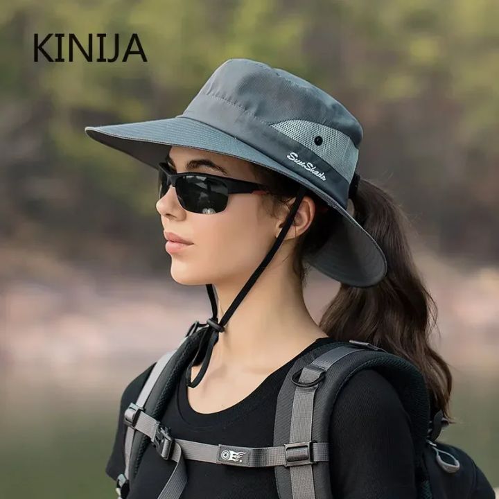 Women%20Ponytail%20Fisherman%20Hat%20Waterproof%20Sun%20Cap%20Pure%20Color%20Outdoor%20Travel%20Fishing%20Climbing%20Hiking%20Large%20Brim%20Bucket%20Hat%20undefine%20-%20Image%204