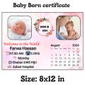 Premium Quality Custom Baby Born Photo Frame Certificate with Date Calendar and Personalized Design. 