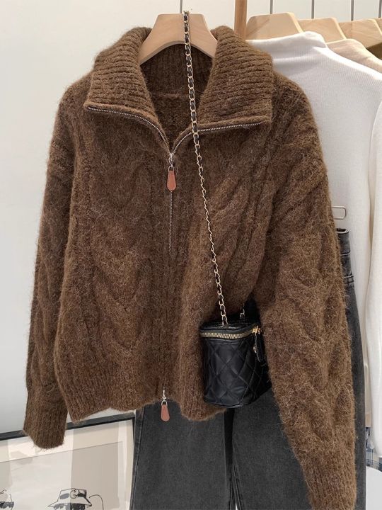Retro%20Solid%20Double%20Zipper%20Turn-down%20Collar%20Sweater%20Women%20Autumn%20Winter%20New%20Lazy%20Style%20Loose%20Knitted%20Cardigan%20Thicken%20Loose%20Tops%20-%20Image%202