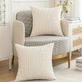 Beige Striped Striped Patchwork Corduroy Throw Pillow Cover 18x18 Soft Plush Couch Cushion Cover for Sofa Cozy Modern Pillowcase.