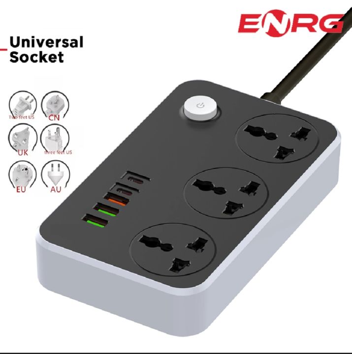 Energy - ENRG Smart Universal Three shoo Extension

Board 3 Power Socket + 3 Usb Plug + 2 Type C Fast For Mobile Charging Ports With 1.8 Meter Heavy Duty Copper Wire Black & White