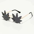 Novel Maple Leaf Shape Sunglasses for Women Metal Rimless Sun Glasses Retro Party Decorative Unique Street Catwalk Prom Eyewear.