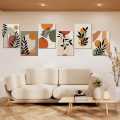 Set of 6 boho abstract art stocky tiles for wall decoration. 