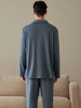 Pajamas Men's Long-Sleeved Spring and Autumn Men's Thin Youth Loose Home Clothes Two-Piece Suit.