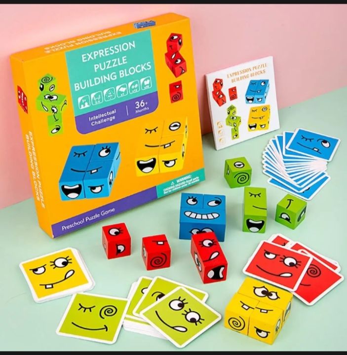Expression Blocks Magic Wooden Expression Puzzle Cube – Montessori Educational Building ...