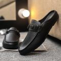 Leather Men Half Slippers Summer Breathable Mens Casual Shoes Slip-on Lazy Driving Shoes Comfortable Walking Loafers Moccasins.