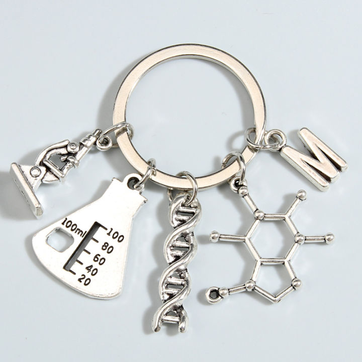 Science Keychain Microscope Measuring Glass Chemical Molecules Key Ring Chemistry Structure Key Chains For DIY Jewelry Gifts