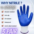 3 Pair Rubber Coated China Safety Hand Gloves, Use For Construction, Household, Farm Work, Gardening, Materials Handling, Workshop, ETC.