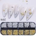 12Grids Metal Bow Nail Art Charm Gold 3D Bowknot Ribbon Nail Decoration Parts DIY Elegant Metallic Manicure Accessories Tools. 