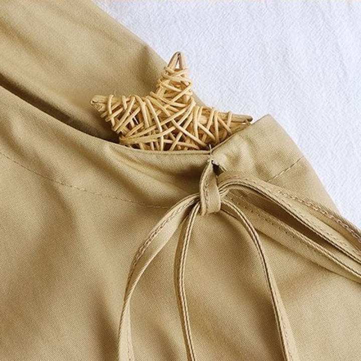Khaki%20Solid%20Casual%20Elastic%20High%20Waist%20A-line%20Lace%20Up%20Women's%20Skirt%20Korean%20Fashion%20Mid-Calf%20Long%20Skirts%20For%20Women%202024%20Spring%20-%20Image%206