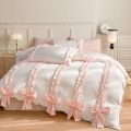 3 Piece Sheet Set  pink bowknot duvet cover Set ， comfortable Bedding Set Bedspread for All Season. 