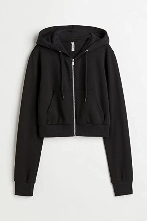 Plain Black Zipper Hoodie for Women and Girls Casual Hooded Sweatshirt Cotton Blend Long Sleeve Oversized Zip Up Jacket with Pockets