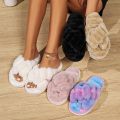 Fashion Cross Strap Fluffy Slippers Women Winter Home Open toed Plush Fur Slippers Woman Flat Heel Keep Warm Cotton Slides Shoes.