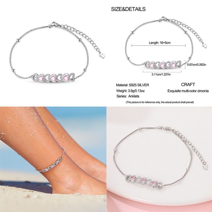 2025%20Original%20Design%20100%25%20925%20Sterling%20Silver%20Pink%20Love%20Heart%20Anklet%20Suitable%20For%20DIY%20Jewelry%20Making%20Valentine'S%20Day%20Gift%20-%20Image%204