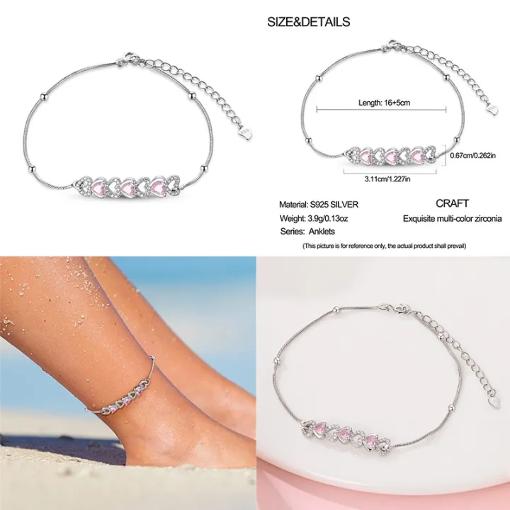 2025%20Original%20Design%20100%25%20925%20Sterling%20Silver%20Pink%20Love%20Heart%20Anklet%20Suitable%20For%20DIY%20Jewelry%20Making%20Valentine'S%20Day%20Gift%20-%20Image%204