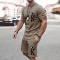 2025 Summer New Men's Summer Leisure Sports Running Set Loose Men's Refreshing Top Y2K Style 3D Poker King Fashion Set Lightweig.