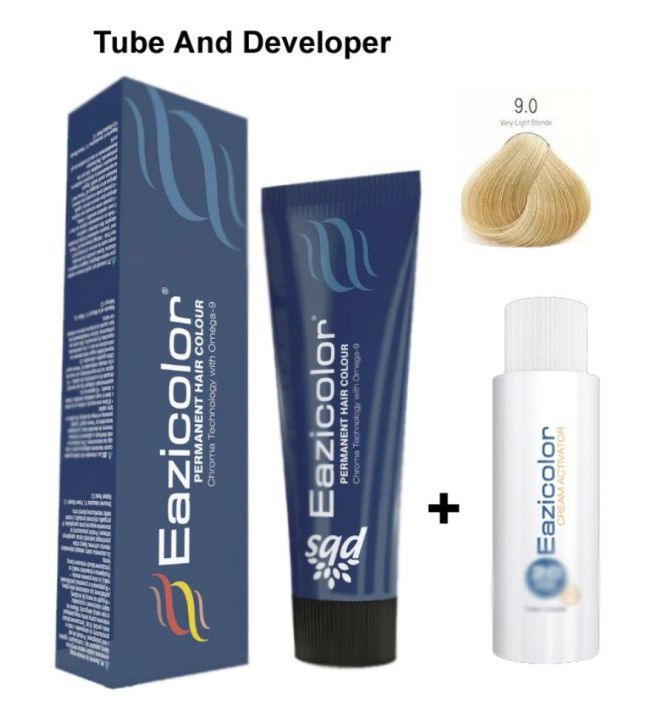 Eazicolor Professional Hair Color Tube And developer Color Shade 9.0 Very light blonde- 60 ml Excellent Quality