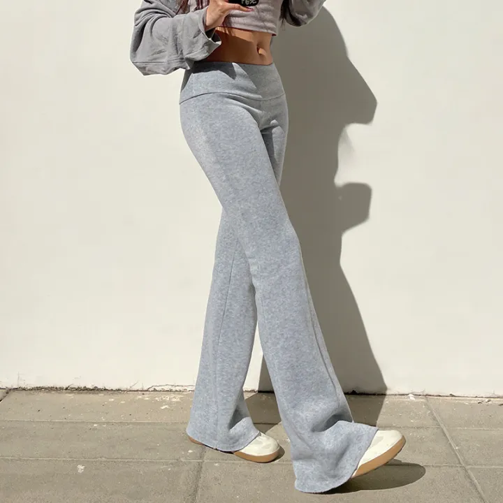 2025%20Slim%20Low%20Waist%20Casual%20Sweatpants%20For%20Women%20Solid%20Simple%20Basic%20Flared%20Pants%20Sports%20Jogging%20Trousers%20-%20Image%203