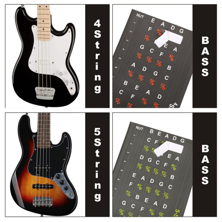 1set 4/5 String Bass Guitar Note Map Decals Learn Scales & Note ...