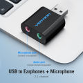 Vention USB Sound Card USB Audio Interface Headphone Adapter Soundcard for Mic Speaker Laptop PS4 Computer External Sound Card.