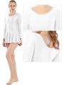 Women's Glossy Long Sleeve Ruffled Leotard Dress Solid Color round Neck for Ballet Swimming Dance Training Sports.