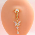 1pc Clip On Butterfly Belly Button Ring for Women, Copper Zircon Fake Belly Piercing Navel Body Jewelry Trendy Fashion Style.