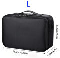 Large capacity travel makeup case, portable artist organizer with adjustable dividers and shoulder strap for toiletries jewelry.