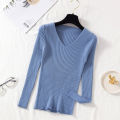 Autumn Winter Women Sweaters Casual Long Sleeve Knitted V Neck Pullover Sweater Femme Basic Solid Jersey Tops Fashion Clothes. 