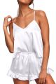 Sexy Silk Satin Pajama Set for Women – V-Neck Cami Top and Ruffled Shorts Bridal Lingerie, Perfect for Nightwear. 