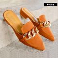 Girls Party Use New Fashion Beautiful Chain Design Semi Heel Shoes | Chail Half Shoes. 