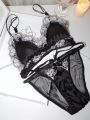 MOYISU Luxury Chinese Style Pure Desire Girl Bra Thin Triangle Cup Purple Embroidery Light Luxury Silk Lace Underwear Set.