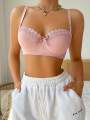 High Quality Pink Heavy Duty Lace Design Underwear Bow Daily Push Up Bra Sexy Lingerie Women With Steel Ring  J1903. 