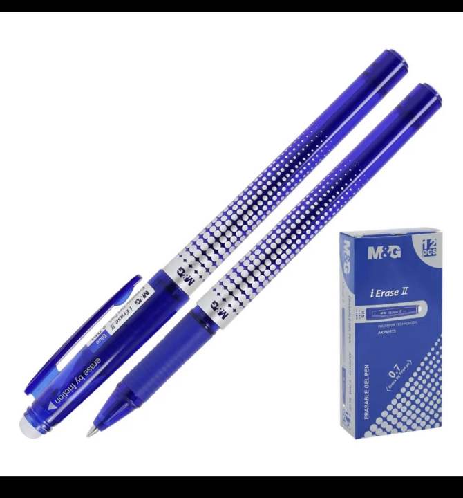 M&G I-Erase Gel Pen erasable ink available in blue and black colours with attached eraser