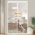 Magnetic Door Curtain with Mesh - No-Drill Installation Suitable for Indoor/Outdoor Use, White Stripe Mosquito Proof Screen.