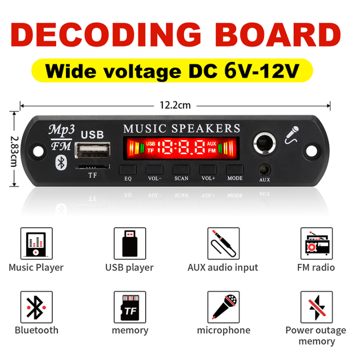 DC%20%2012V%20Bluetooth%205.0%20MP3%20WMA%20WAV%20APE%20Decoder%20Board%20Hands-free%20Car%20Audio%20Microphone%20USB%20TF%20FM%20Radio%20Mp3%20Music%20Player%20Speaker%20-%20Image%205