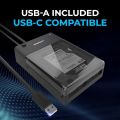USB 3.0 to SATA External Hard Drive Lay-Flat Docking Station (model EC-DFFN or similar) with a WUSB 3.0 to SATA External Hard Drive Lay-Flat Docking Station (model EC-DFFN or similar) with a W-t-ern Digestern Digital (W-D) Green 14TB hard drive inserted. .