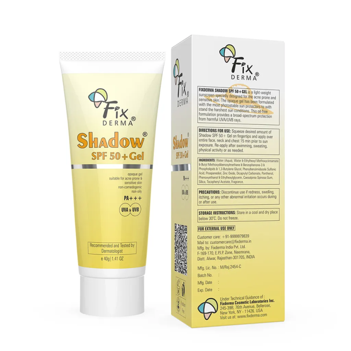 Fix Derma Shadow Sunscreen For Oily Skin SPF 50+ Gel  75 gm | Acne Prone