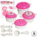 Barbie Kitchen Set 8 Pcs Cookware Toy For Kids Girls - 4 Pcs Plastic Cooking Pots With 4 Pcs Plastic Cuterly - Approx. 4 Inch - Pink. 