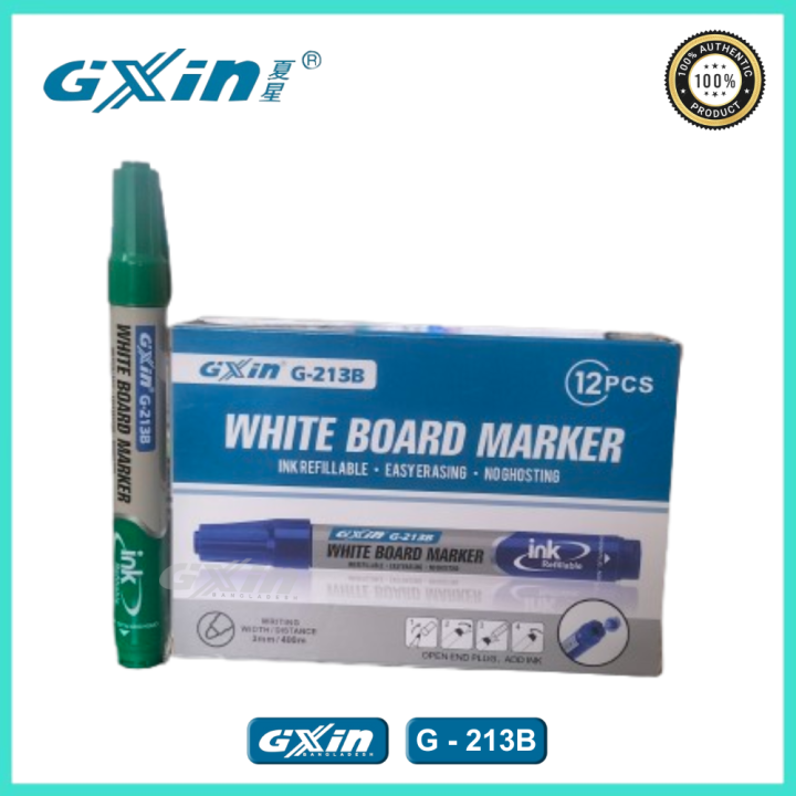 GXin G-213B Refillable Whiteboard Marker Pen - 12 Pieces - Green