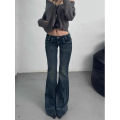 ZHIZOU Blue Harajuku High Waist Sheath Flared Jeans Women's Vintage Kpop Retro Y2K Pants Slim 2000s Hight Street Denim Trouser. 