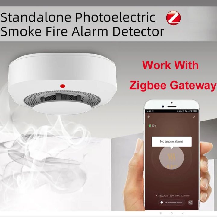 Tuya Zigbee Smart Smoke Detector, Fire Alarm Sensor Home Security System Firefighters Work With Gateway Hub