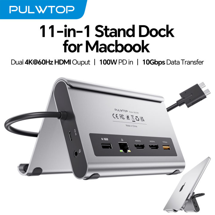 PULWTOP Docking Station Dual Monitor for MacBook Pro/Air M3/M4/M5, with ...