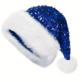 Sequin Christmas Hat Plush Solid Color Sparkle Santa Claus Hat with Long Fluffy Pompom For Adult Kids Christmas Party Decoration.
