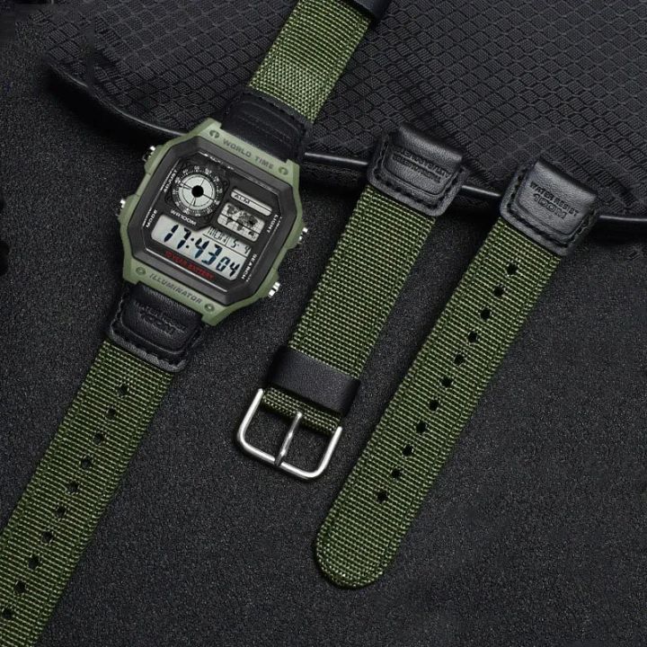 18mm%20Nylon%20Watch%20Strap%20for%20Casio%20for%20G-SHOCK%20W800H%20Black%20Green%20Bracelet%20SGW400%20F91W%20F84%20F105/108/A158/168%20AE1200/1300%20Men%20Bands%20-%20Image%203