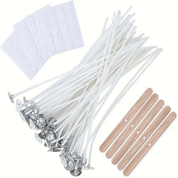 50pcs Candle Wick Making Kit, with 5pcs Candle Wick Holder and 60pcs Glue Point, Suitable for Soybean Beeswax Make Candles